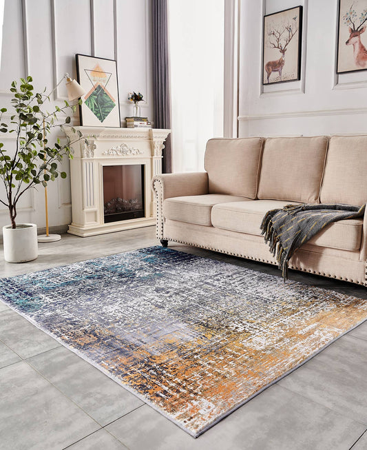 Turquoise, Gray and Orange Area Rug