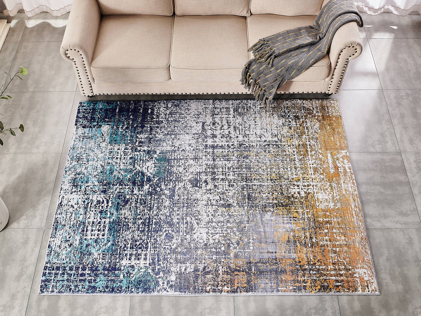 Turquoise, Gray and Orange Area Rug