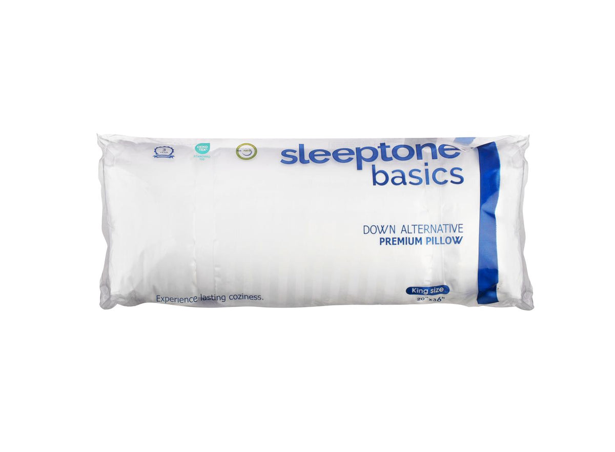 a white pillow with blue text