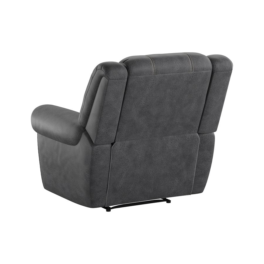 a grey leather recliner chair