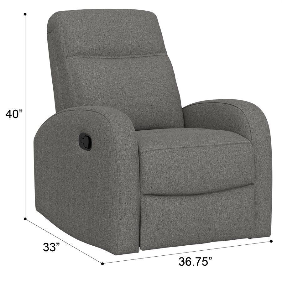 a grey recliner with measurements