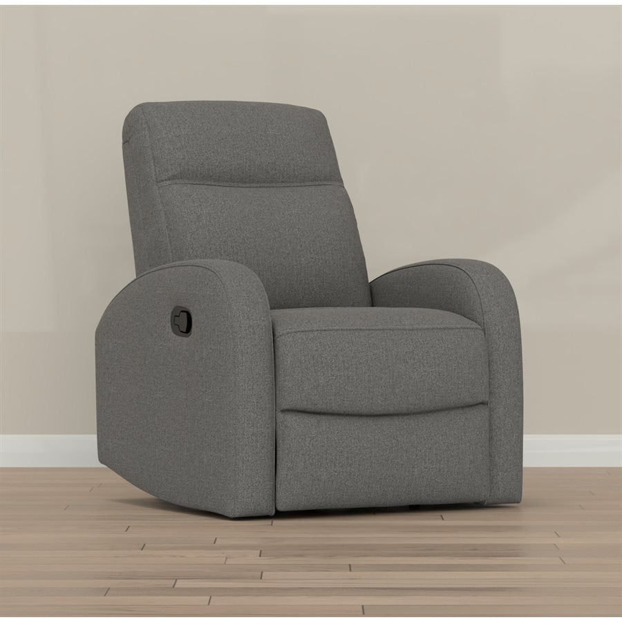 a grey recliner chair in a room