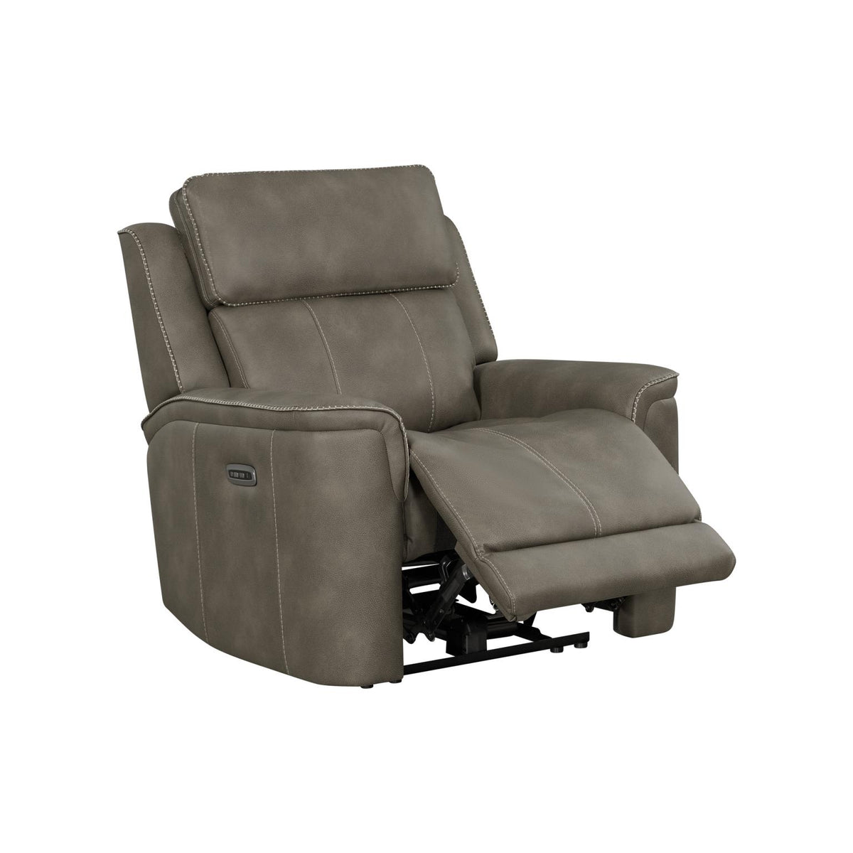 a grey recliner with a white background