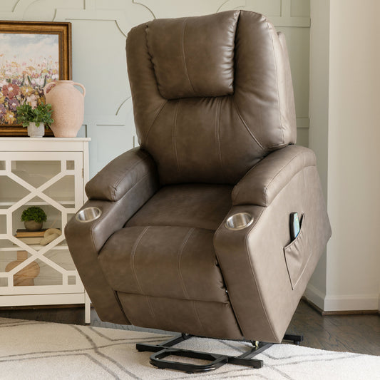 a brown recliner chair in a room