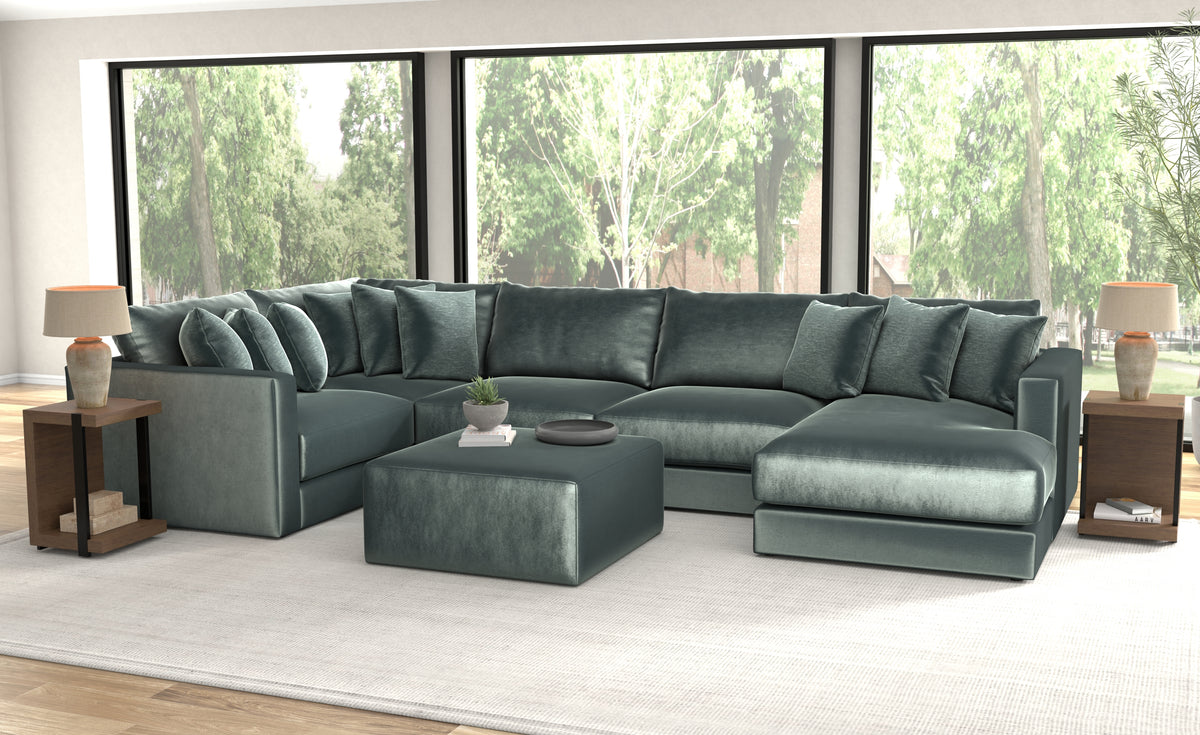 a couch in a room with windows