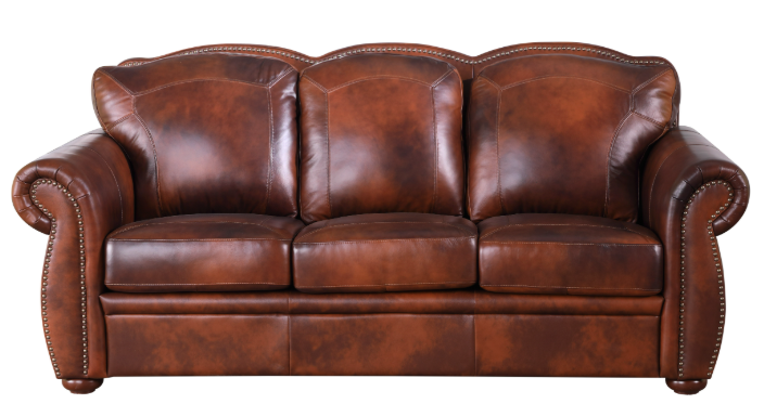 a brown leather couch with a white background