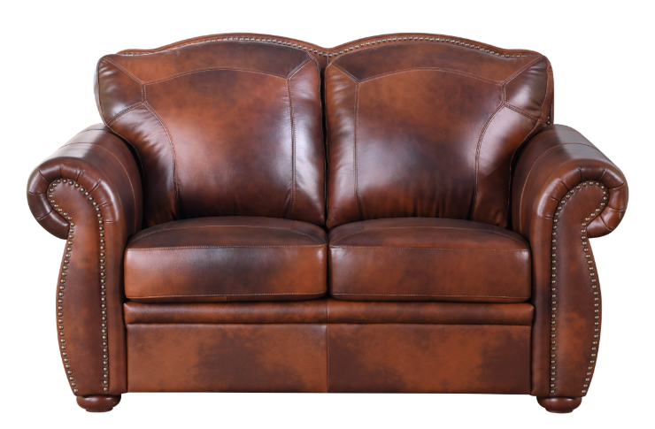 a brown leather couch with a white background