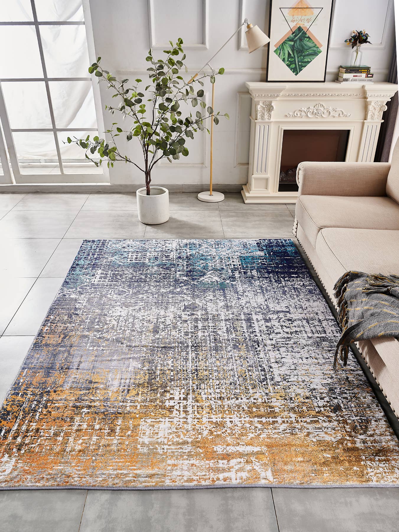 Turquoise, Gray and Orange Area Rug